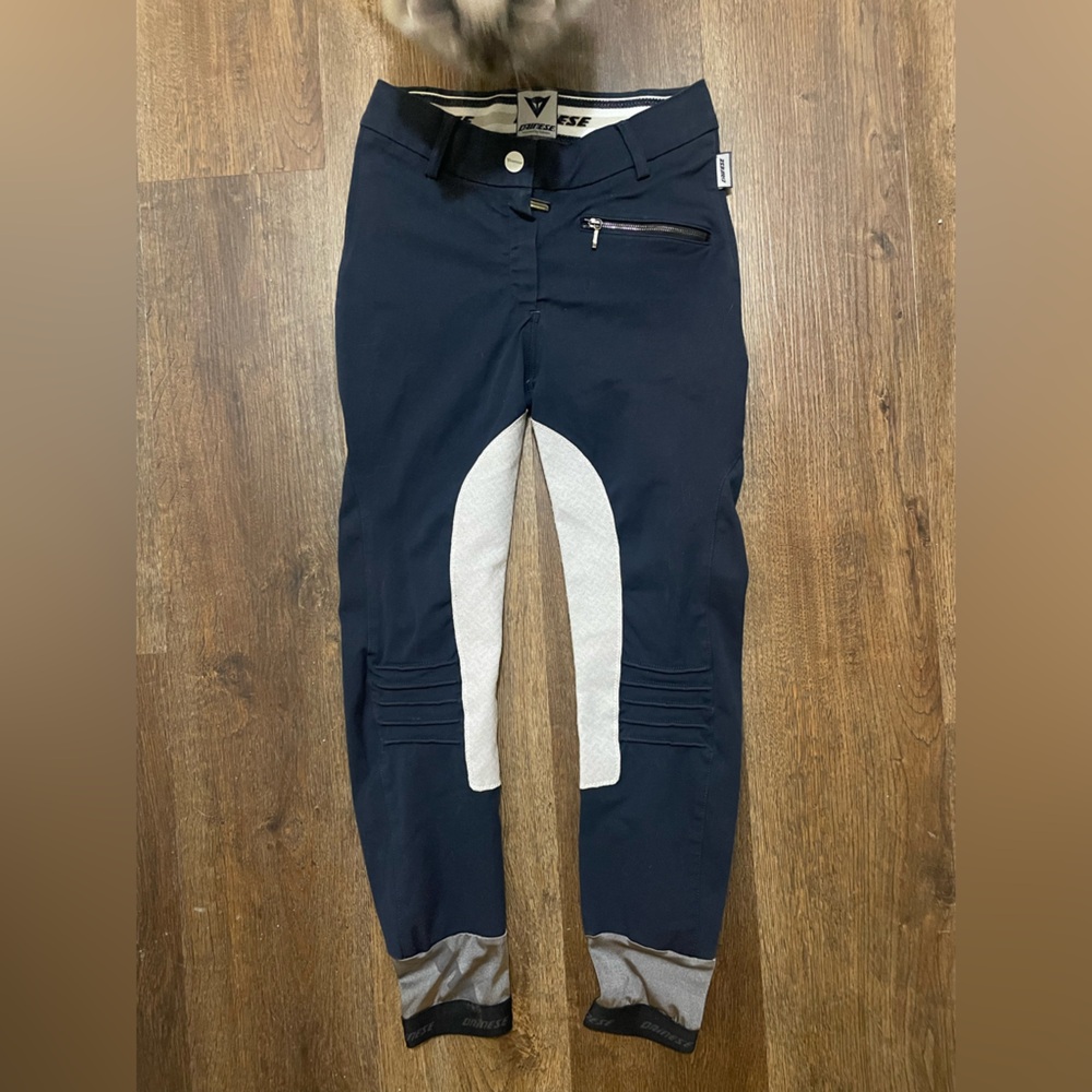 Navy Equestrian Breeches with Gray Details
